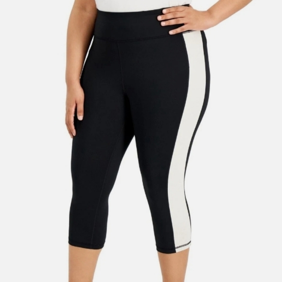 Ideology Pants - New ID Ideology Women's Plus Size Colorblocked Cropped Leggings noir White